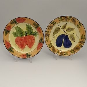 2 Ceramic Salad/Appetizer Plates-Vegetables stands